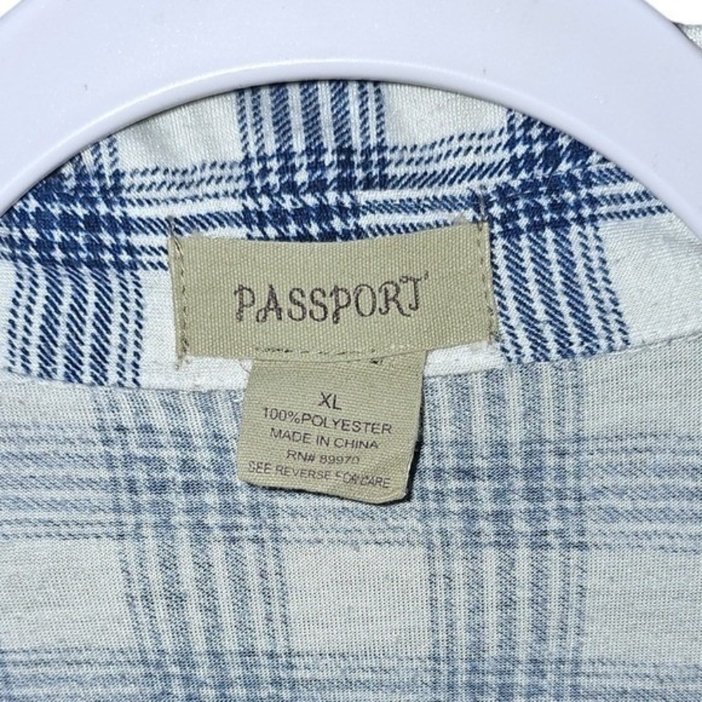 Womens Plaid Blue White Button Down Crochet Lace Trim Passport XL Casual Shirt - Picture 5 of 6